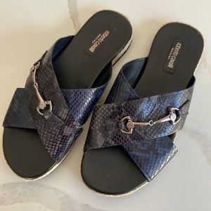 NEW Roberto Cavalli ​Snake Embossed Leather Espadrille Sandals  mens  size 10,5